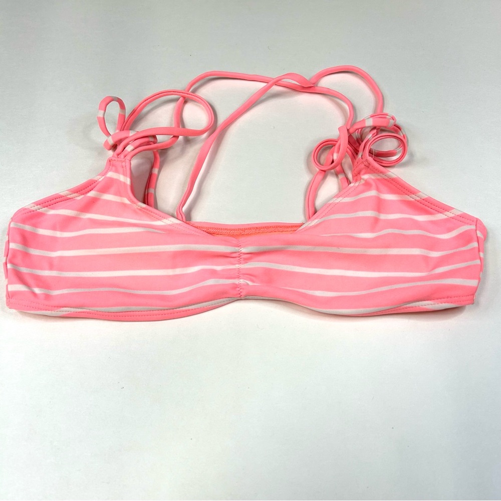 Aerie Bikini Top Size Small Pink White Striped Strappy No Wire Slip Over #2449